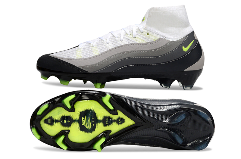 Chuteira Campo Nike Air Zoom Mercurial Superfly IIX Elite FG - Cano Alto Branco/Cinza