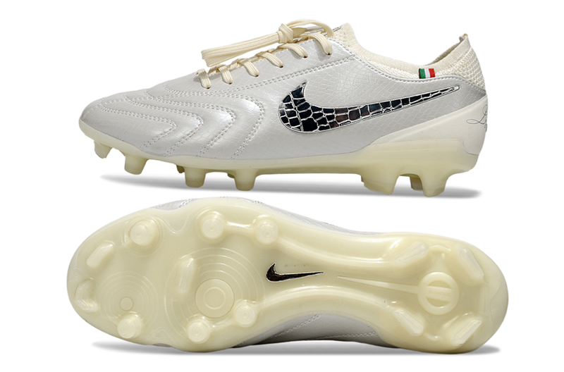 Chuteria Campo Nike Tiempo Legend 10  Elite LUXE Limitada FG- Branco/Prata